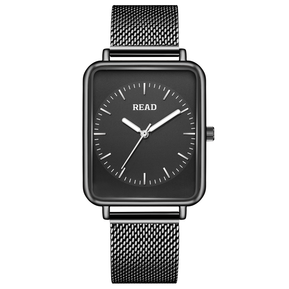 Stainless Mesh Band - Orologio al Quarzo Analogico Quadrato Nero