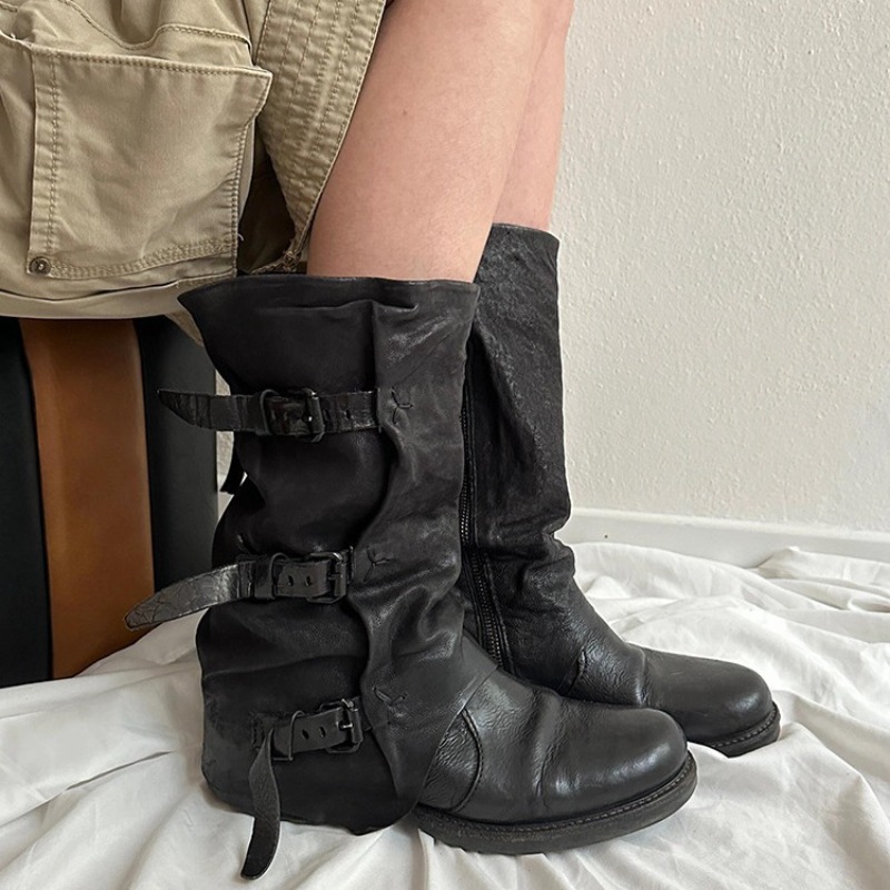 Leather Classic Strap - Scarpe Classiche da Donna, Stivali Retrò